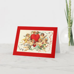 Cartão De Festividades Vintage Namorados Cherubs com coração