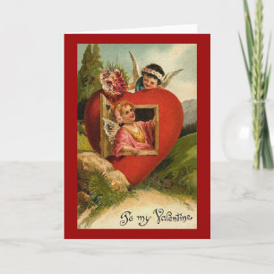 Cartão De Festividades Vintage Namorados Cherubs na Heart House