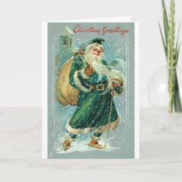 Cartão De Festividades Vintage Natal de 1909 Papais noeis