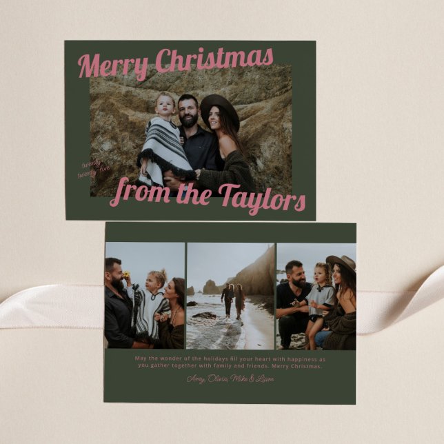 Cartão De Festividades Vintage - Natal verde e rosa (Criador carregado)