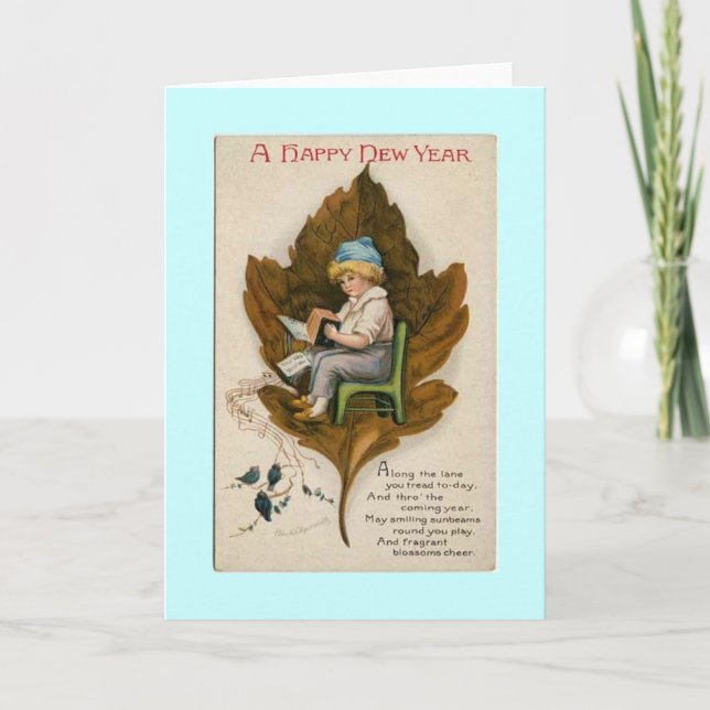 Cartão De Festividades Vintage New Year's Greeting Card (Frente)