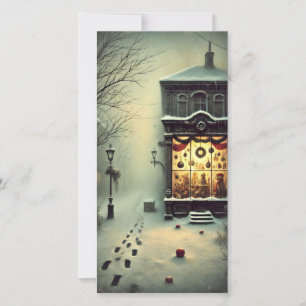 Cartão De Festividades Vintage Old House Dark Snowy Night Holiday Card