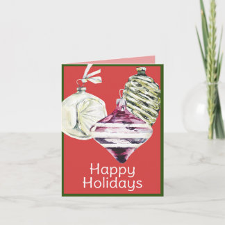 Cartão De Festividades Vintage Ornaments Happy Holidays Watercolor