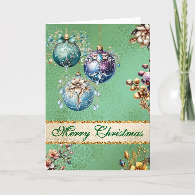 Cartão De Festividades Vintage Ornaments Natal (Frente)
