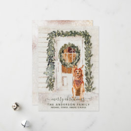 Cartão De Festividades Vintage Ouro Snowy Retriever Holiday Watercolor