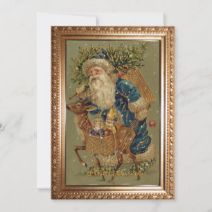 Cartão De Festividades Vintage Padre Natal com Reindeer