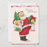 Cartão De Festividades Vintage Papai Noel com presentes<br><div class="desc">Vintage Papai Noel com presentes</div>