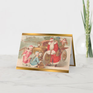Cartão De Festividades Vintage Papai Noel E Anjos No Natal