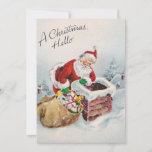 Cartão De Festividades Vintage Papai Noel entregando presentes de Natal<br><div class="desc">Vintage Papai Noel entregando o cartão de Natal para presentes.</div>