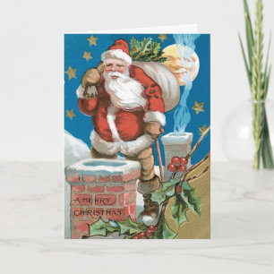 Cartão De Festividades Vintage Papais noeis com Lua