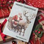 Cartão De Festividades Vintage Papais noeis de Aquarela e Lança-Reerna<br><div class="desc">Esta design foi criada através da arte digital. Pode ser personalizada na área fornecida pela alteração da foto e/ou do texto. Ou pode ser personalizado escolhendo o clique para personalizar outra opção e excluir ou alterar a cor do plano de fundo, adicionar texto, alterar a cor ou o estilo do...</div>