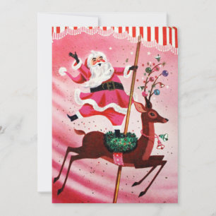 Cartão De Festividades Vintage Papais noeis De Natal Dos Anos 50 Em Reind