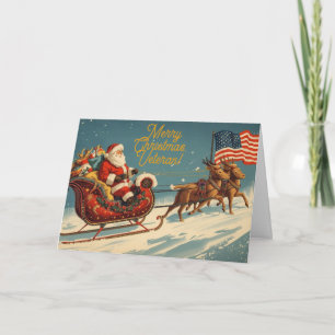Cartão De Festividades Vintage Papais noeis de Natal Veterano Patriótico