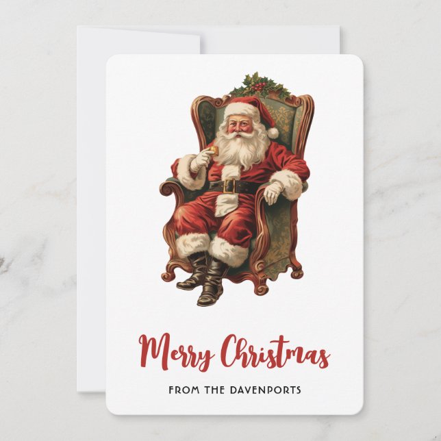 Cartão De Festividades Vintage Papais noeis Natal Tradicional (Frente)