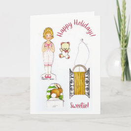 Cartão De Festividades Vintage Paper Doll Winter Divide ⛸ Holiday Custom