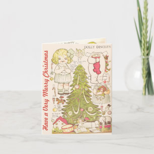 Cartão De Festividades Vintage Paper Dolls "Have a Very Merry Christmas"