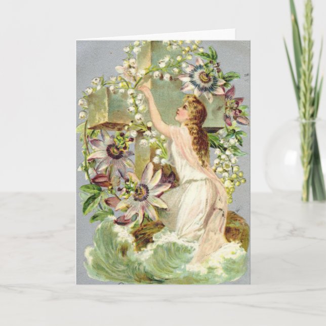 Cartão De Festividades Vintage Páscoa Cross (Frente)