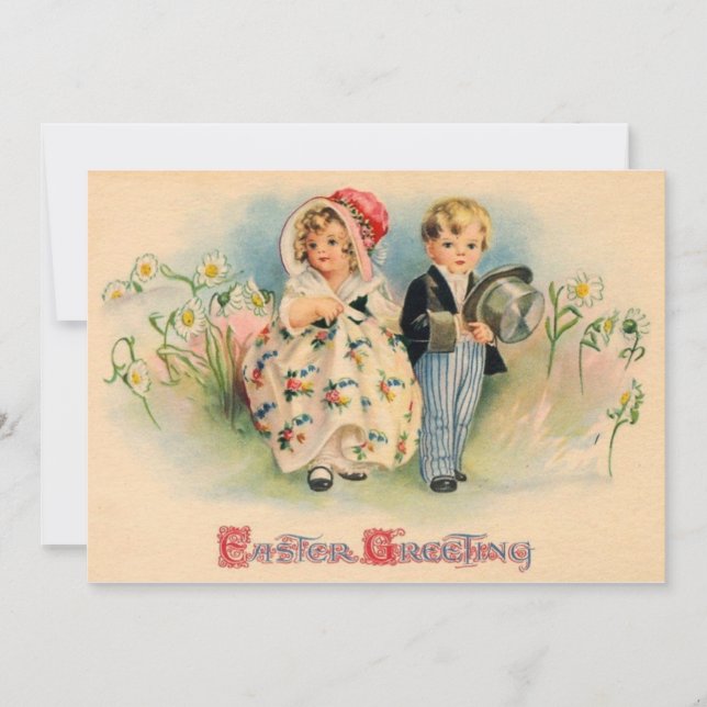 Cartão De Festividades Vintage Páscoa saudações crianças bonitas (Frente)