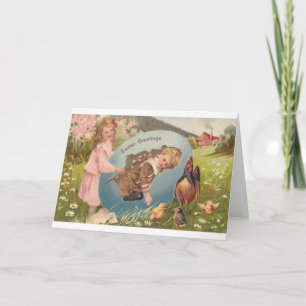 Cartão De Festividades Vintage Páscoa Victorian Girl & Boy