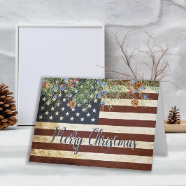 Cartão De Festividades Vintage Patriotic Merry Christmas Flag Americano