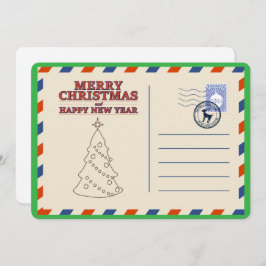 Cartão De Festividades Vintage Personalizada Retro Árvore de NatalSaudaçã