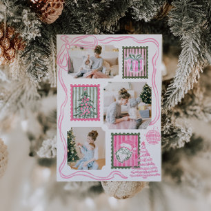 Cartão De Festividades Vintage Pink Christmas Watercolor Family Photo