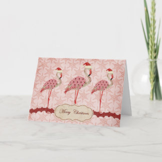 Cartão De Festividades Vintage Pink Flamingos Merry Christmas Card