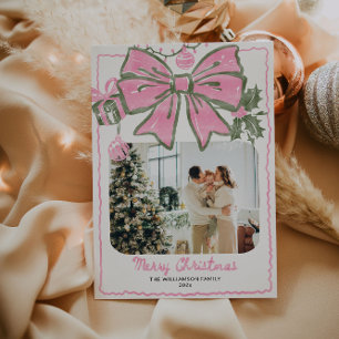 Cartão De Festividades Vintage Pink Mão Desenhada Foto Da Família De Nata