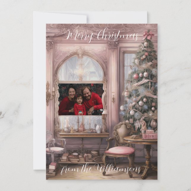 Cartão De Festividades Vintage Pink Victorian Photo (Frente)