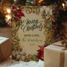 Vintage Poinsettia Dourada Scroll Christmas