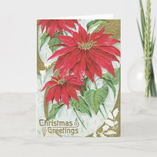 Cartão De Festividades Vintage Poinsettia Illustration