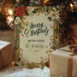 Cartão De Festividades Vintage Poinsettia Natal