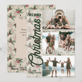 Cartão De Festividades Vintage Poinsettias Feliz Foto de Natal