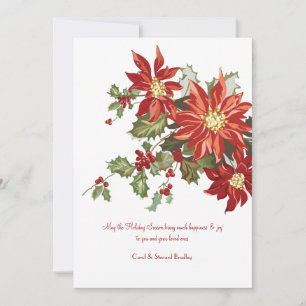 Cartão De Festividades Vintage Poinsettias Flat Holiday Card