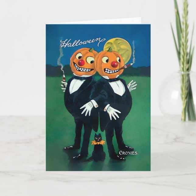 Cartão De Festividades Vintage Pumpkin Cronies Halloween Card (Frente)