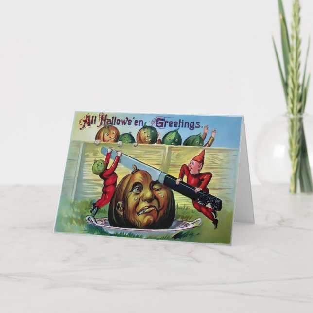 Cartão De Festividades Vintage Pumpkin Halloween Card (Frente)
