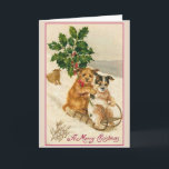 Cartão De Festividades Vintage Puppy Christmas Greeting Card<br><div class="desc">Cartão vitoriano/Natal vintage.  Dois filhotes adoráveis trajando enquanto outro cachorro olha!  Um Feliz Natal!  Perfeito para amantes de cachorros e cachorros!</div>