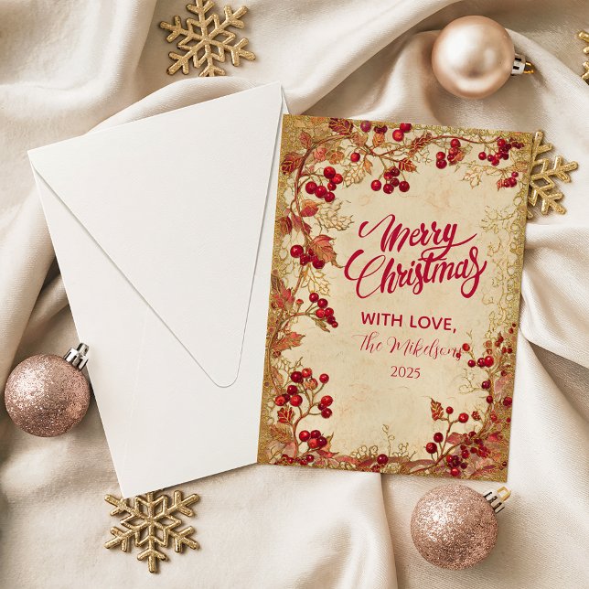 Cartão De Festividades Vintage Red Berry Holiday Party (Criador carregado)