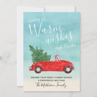 Cartão De Festividades Vintage Red Car Natal Desejos Tropicais