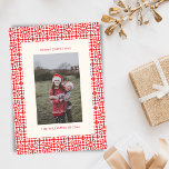 Cartão De Festividades Vintage Red Christmas Geométrico Quilt Photo<br><div class="desc">Cartão de Férias Geométricas de Quiloto de Natal Vermelho Vintage</div>