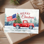 Cartão De Festividades Vintage Red Christmas Truck Bandeira de Natal<br><div class="desc">Vintage caminhão vermelho de Natal com árvore de Natal e cartão de Natal americano é uma forma festiva de mostrar seu amor pela América e enviar desejos de férias para seus amigos e família.</div>