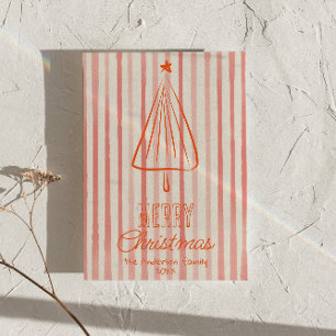 Cartão De Festividades Vintage Red Hand Desenhou Árvore de Natal Não Foto