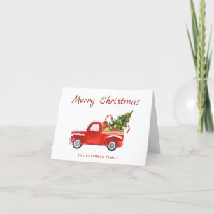 Cartão De Festividades Vintage Red Truck Árvore de Natal Feliz Natal