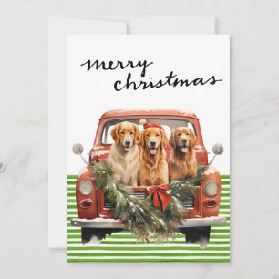 Cartão De Festividades Vintage Red Truck com Cães Natal