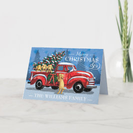 Cartão De Festividades Vintage Red Truck Dog Family