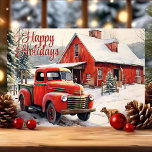 Cartão De Festividades Vintage Red Truck Dog Winter Christmas<br><div class="desc">Celebrar as férias com este charmoso cartão de Natal de caminhão vermelho. Colocada contra um pano de fundo de fazenda de neve, este design que atrai o coração captura a beleza nostálgica da estação de inverno. Perfeito para enviar saudações festivas, esse cartão evoca lembranças confortáveis de tempos mais simples. Seja...</div>