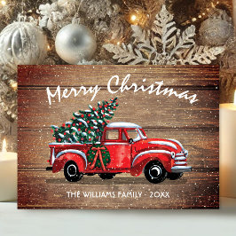 Cartão De Festividades Vintage Red Truck Felry Natal Russo Madeira