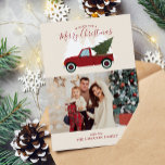 Cartão De Festividades Vintage Red Truck Foto de Natal<br><div class="desc">Ilustração química de um velho caminhão vermelho de moda carregando uma árvore de Natal. Personalize este design com sua foto favorita da família e uma mensagem personalizada.</div>
