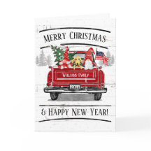 Vintage Red Truck Gnomo Casal Cão Patriótico