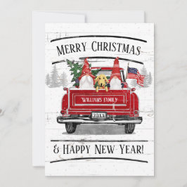 Cartão De Festividades Vintage Red Truck Gnomo Dog Patriótico Natal
